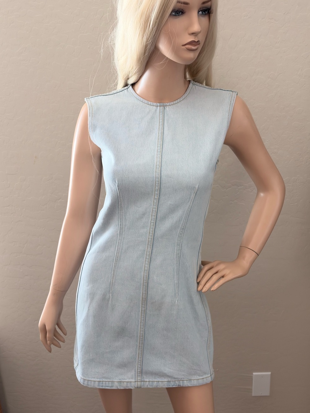 AGOLDE Barton Denim Mini Dress Light Indigo Size XS - Picture 5 of 17